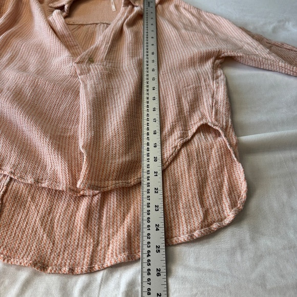 Free People Collared‎ V-Neck Long Sleeve Cotton Cover-Up Top High/Low Peach XS - Picture 8 of 12